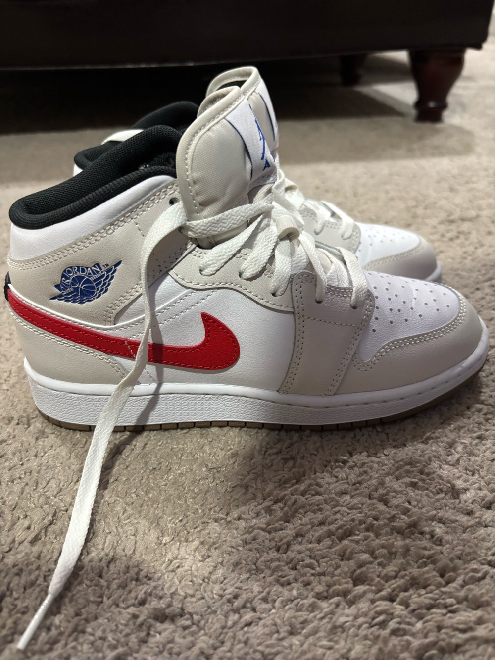 Jordan Kids White and Red Mid-Top Sneakers